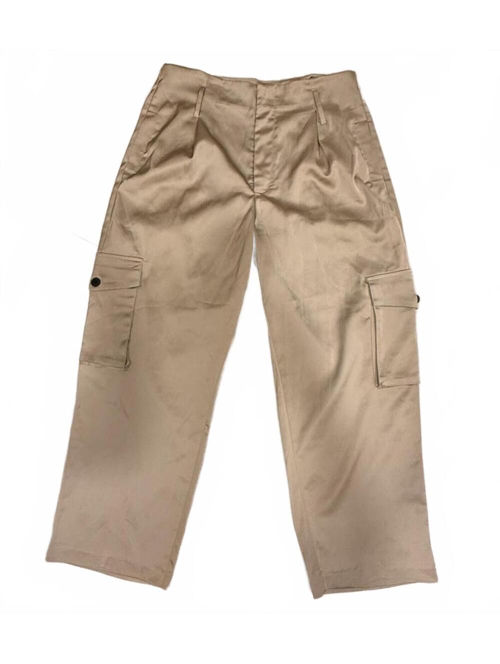 Sans Souci Beige Satin Cargo Pants Women’s Utility Wide Leg Polyester Spandex